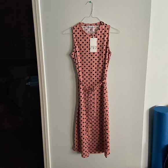 Zara Pink Polka Dot Midi Dress - Picture 3 of 3